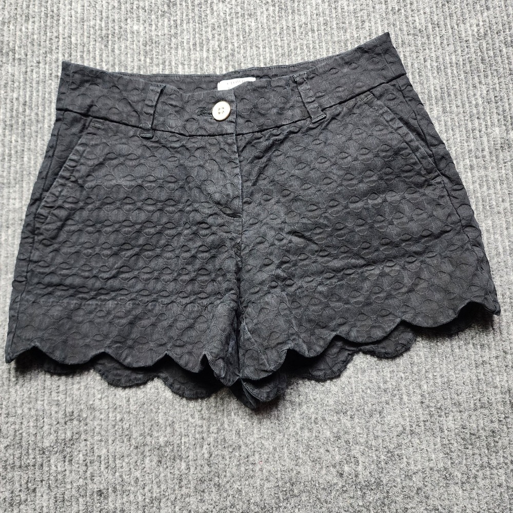 Crown & Ivy Petite Shelby Black Scalloped Hem Textured Shorts 2P Matelasse
